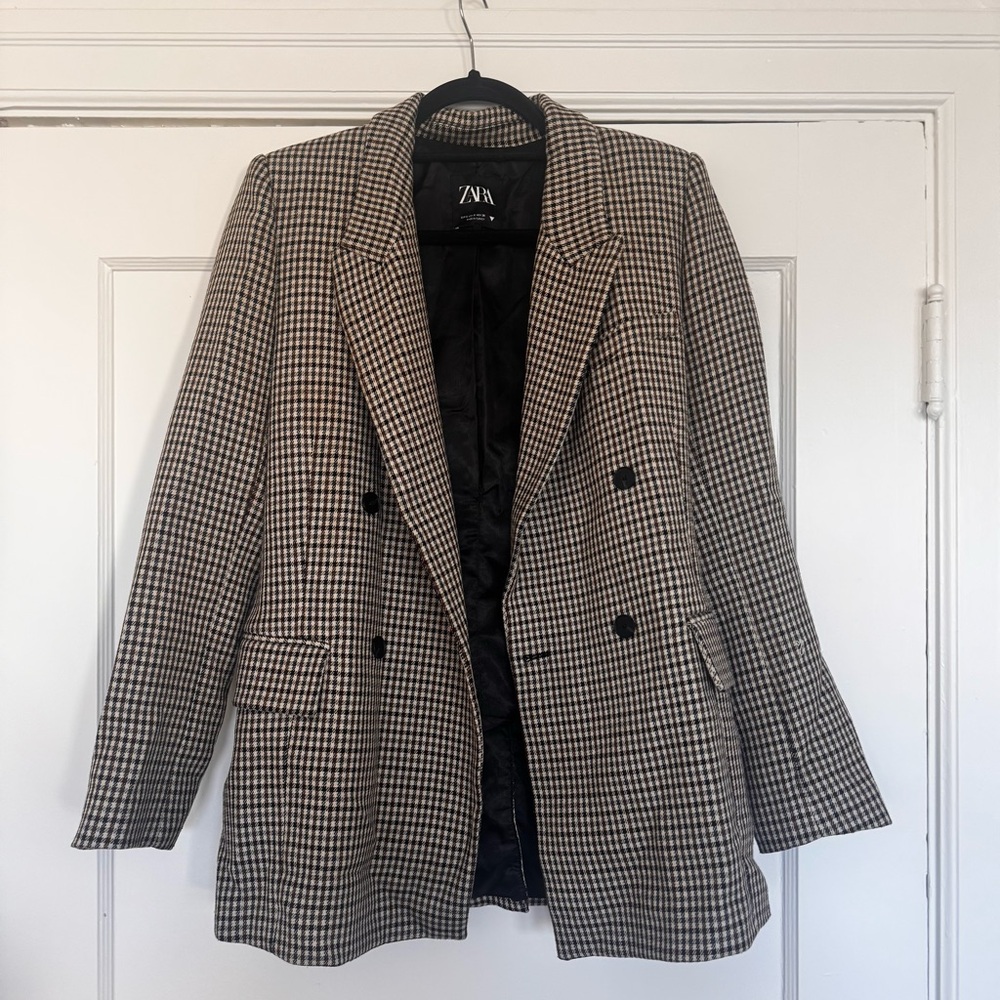 Zara Black and Brown Houndstooth Blazer